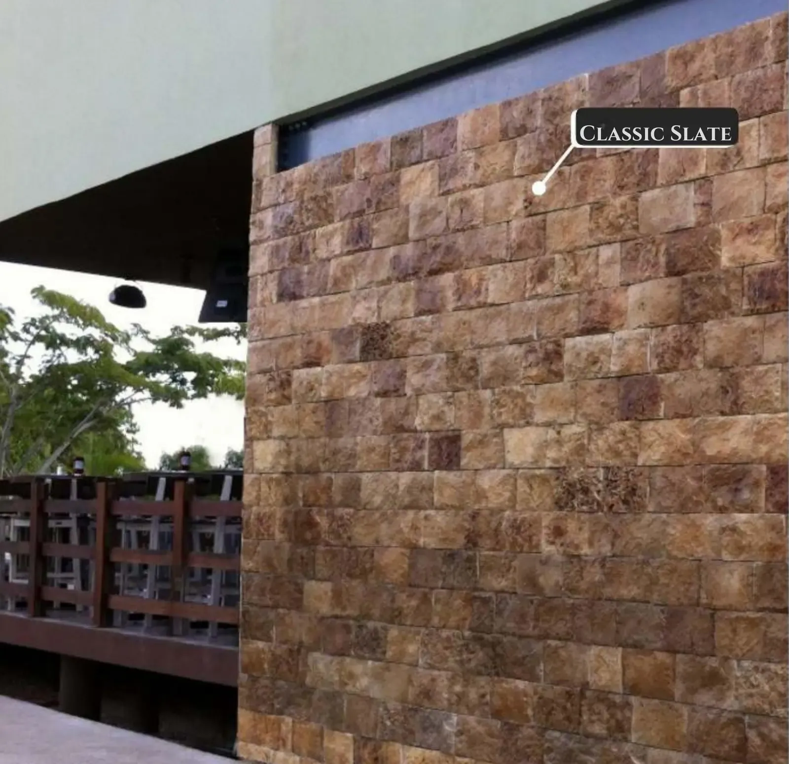 Riven slate cladding on a South Florida exterior wall