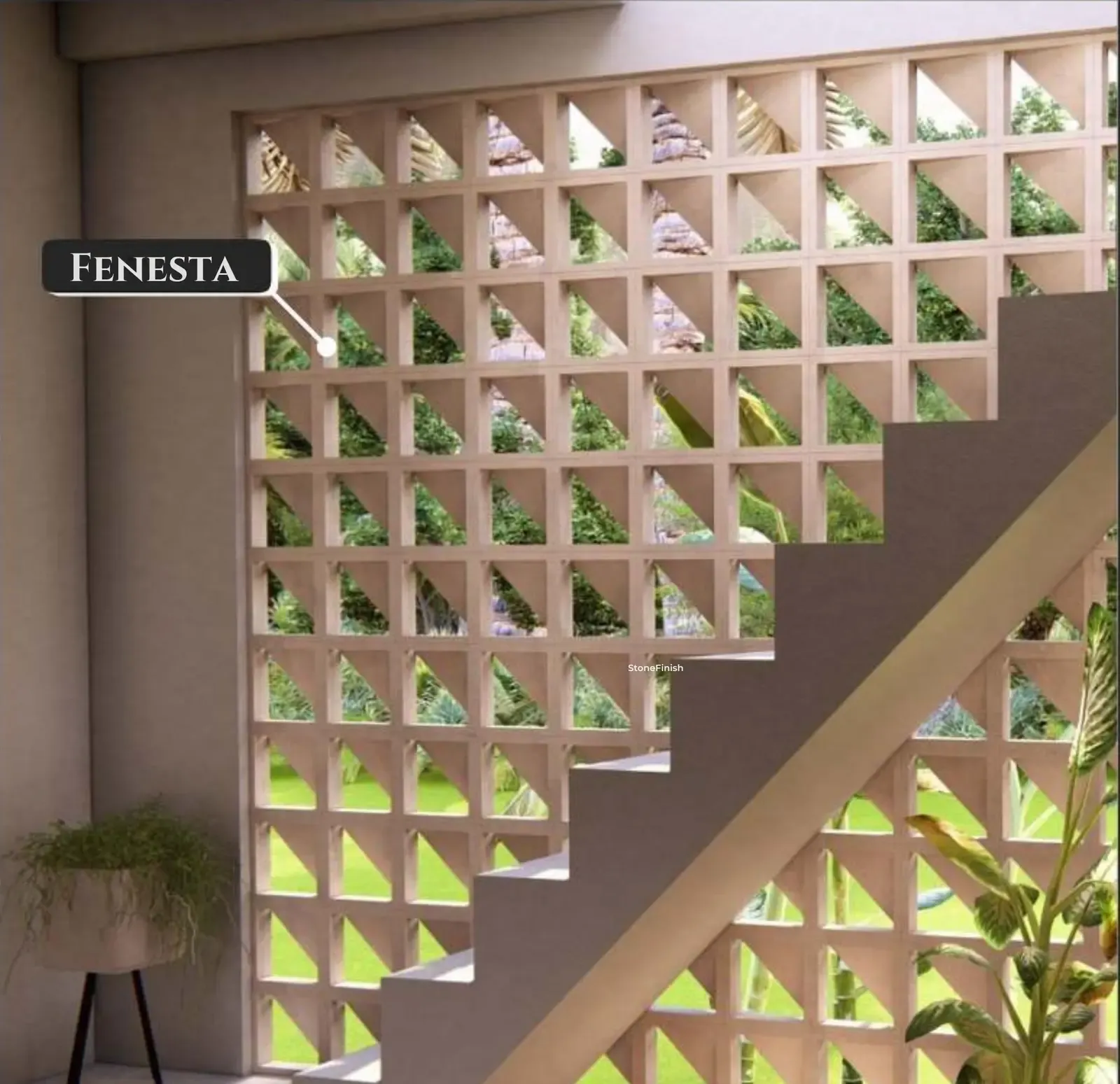 Fenesta used on a lattice staircase wall — cladding supplied in Miami, FL