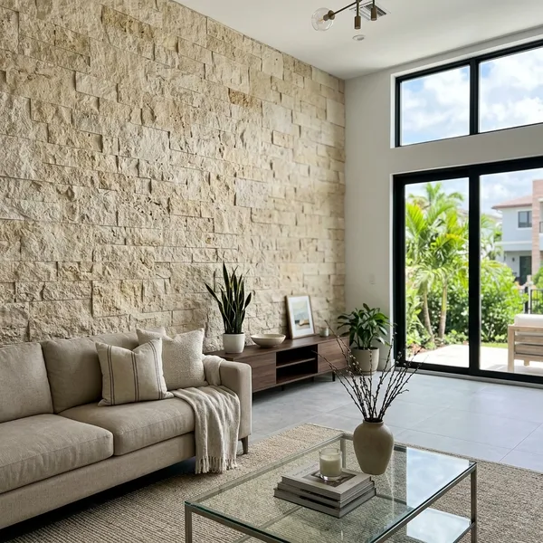 Interior stone veneer accent wall in Miami